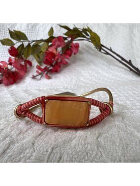Chicos Goldone Wrapped Orange Faux Amber Stone Stackable Bracelet - NWT